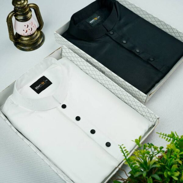 Soft Panjabi Black & White Combo + 10 Pcs Attar (Free!)